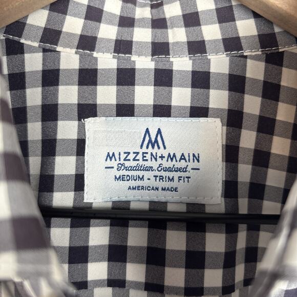 Mizzen + Main Button Up Shirt Mens Medium Trim Fit Gray Gingham No Iron Workwear - Picture 6 of 12